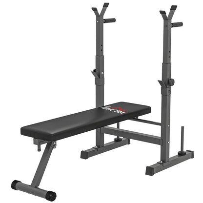 HOMCOM Panca Pesi Pieghevole con 8 Altezze Regolabili e Supporto Bilanciere in Acciaio e PU, 140x73x98-122 cm, Grigio