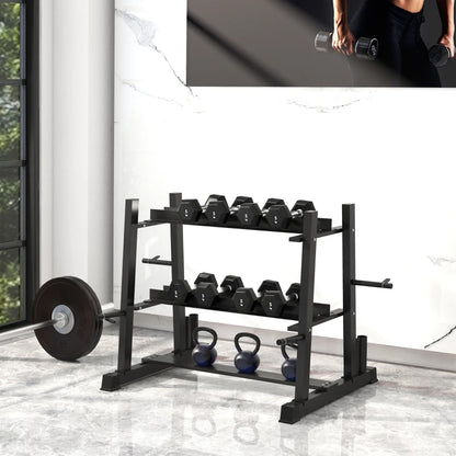 SPORTNOW Rastrelliera per Manubri in Acciaio con 4 Aste Regolabili per Pesi e Kettlebell, 131x75x80 cm, Nero