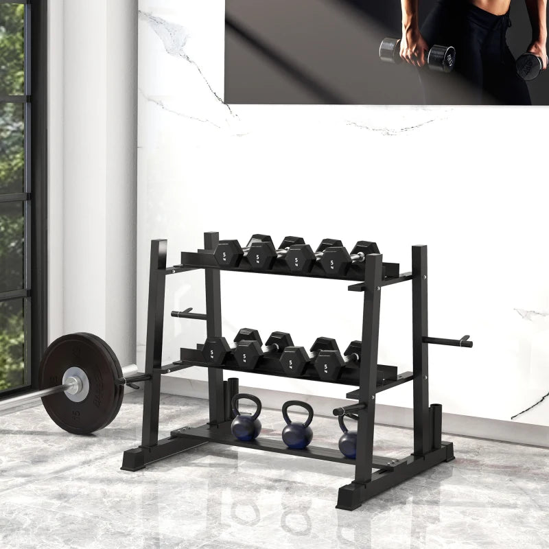 SPORTNOW Rastrelliera per Manubri in Acciaio con 4 Aste Regolabili per Pesi e Kettlebell, 131x75x80 cm, Nero