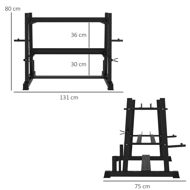 SPORTNOW Rastrelliera per Manubri in Acciaio con 4 Aste Regolabili per Pesi e Kettlebell, 131x75x80 cm, Nero