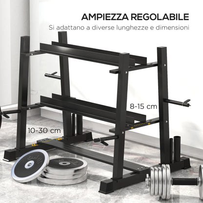 SPORTNOW Rastrelliera per Manubri in Acciaio con 4 Aste Regolabili per Pesi e Kettlebell, 131x75x80 cm, Nero