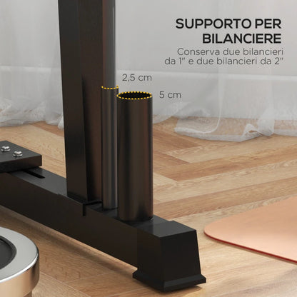 SPORTNOW Rastrelliera per Manubri in Acciaio con 4 Aste Regolabili per Pesi e Kettlebell, 131x75x80 cm, Nero