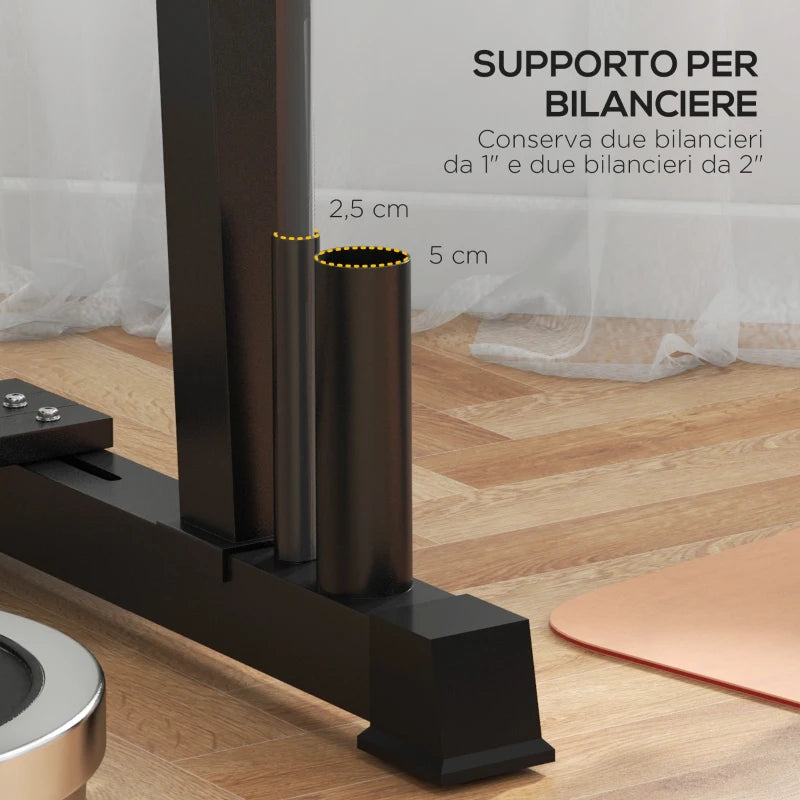 SPORTNOW Rastrelliera per Manubri in Acciaio con 4 Aste Regolabili per Pesi e Kettlebell, 131x75x80 cm, Nero