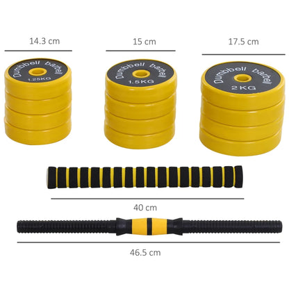 Set Manubri Regolabili 2 in 1 con Barra Bilanciere, Pesi Manubri Pesi con 12 Dischi per Allenamento Casa/Palestra, Nero e Giallo