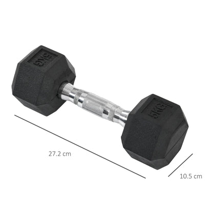 HOMCOM Set di 2 Manubri da Palestra Esagonali da 5kg in Gomma con Impugnatura Antiscivolo, Nero
