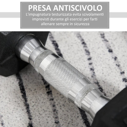 HOMCOM Set di 2 Manubri da Palestra Esagonali da 5kg in Gomma con Impugnatura Antiscivolo, Nero