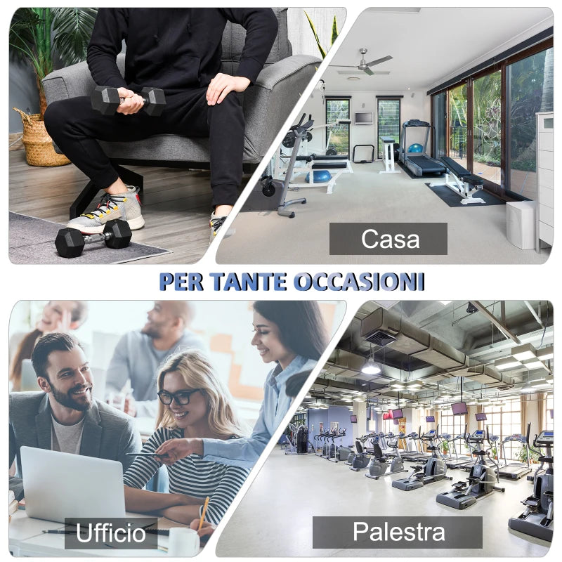 HOMCOM Set di 2 Manubri da Palestra Esagonali da 5kg in Gomma con Impugnatura Antiscivolo, Nero