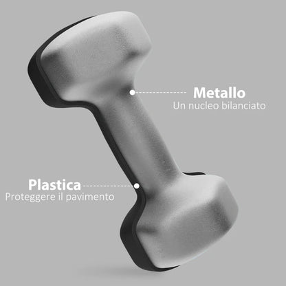 SPORTNOW Set 2 Manubri Esagonali da 2x5 kg in Metallo e Plastica con Impugnatura Antiscivolo, 20x9x9 cm, Nero