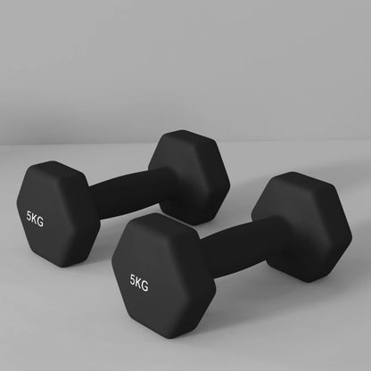 SPORTNOW Set 2 Manubri Esagonali da 2x5 kg in Metallo e Plastica con Impugnatura Antiscivolo, 20x9x9 cm, Nero