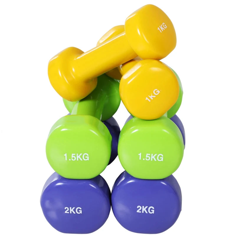 HOMCOM Manubri Pesi, Set Manubri Palestra da 10kg con Valigetta 4 Paia di Manubri Colorati (2x0.5kg, 2x1kg, 2x1.5kg, 2x2kg)