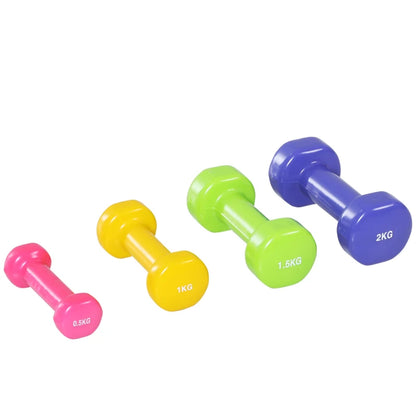HOMCOM Manubri Pesi, Set Manubri Palestra da 10kg con Valigetta 4 Paia di Manubri Colorati (2x0.5kg, 2x1kg, 2x1.5kg, 2x2kg)