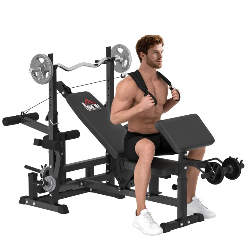 HOMCOM Panca da Palestra Regolabile con Supporto per Bilanciere, in Acciaio e PU, 210x110x103-123 cm, Nero