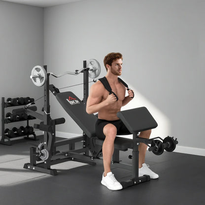HOMCOM Panca da Palestra Regolabile con Supporto per Bilanciere, in Acciaio e PU, 210x110x103-123 cm, Nero