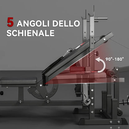 HOMCOM Panca da Palestra Regolabile con Supporto per Bilanciere, in Acciaio e PU, 210x110x103-123 cm, Nero
