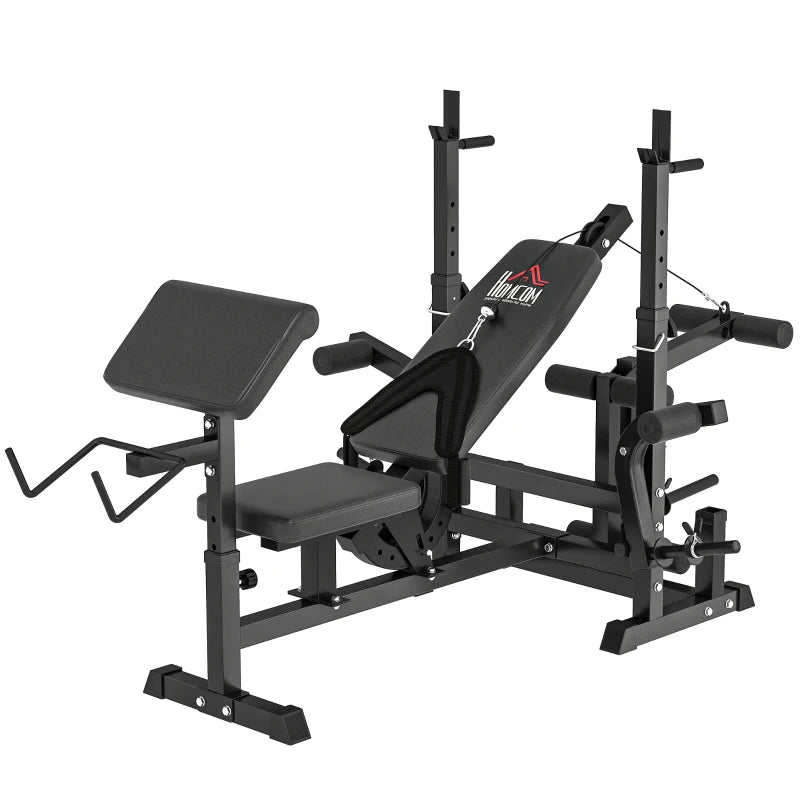 HOMCOM Panca da Palestra Regolabile con Supporto per Bilanciere, in Acciaio e PU, 210x110x103-123 cm, Nero