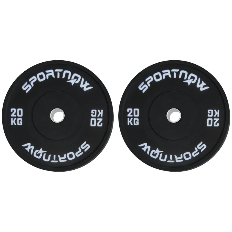 SPORTNOW Set di 2 Dischi Palestra da 20kg per Bilanciere e Manubri con Attacco Ø5cm, Nero