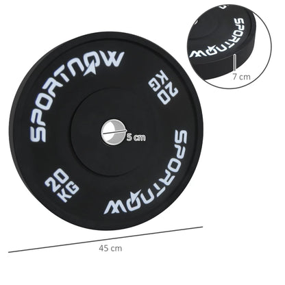 SPORTNOW Set di 2 Dischi Palestra da 20kg per Bilanciere e Manubri con Attacco Ø5cm, Nero