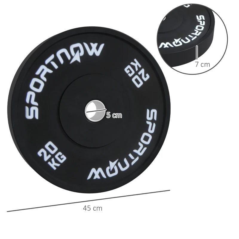 SPORTNOW Set di 2 Dischi Palestra da 20kg per Bilanciere e Manubri con Attacco Ø5cm, Nero