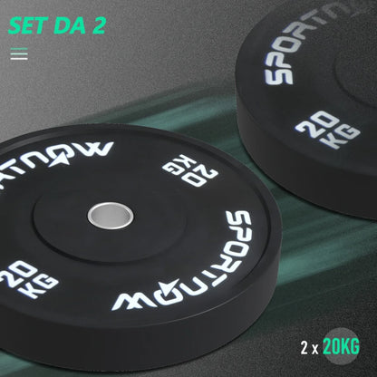 SPORTNOW Set di 2 Dischi Palestra da 20kg per Bilanciere e Manubri con Attacco Ø5cm, Nero