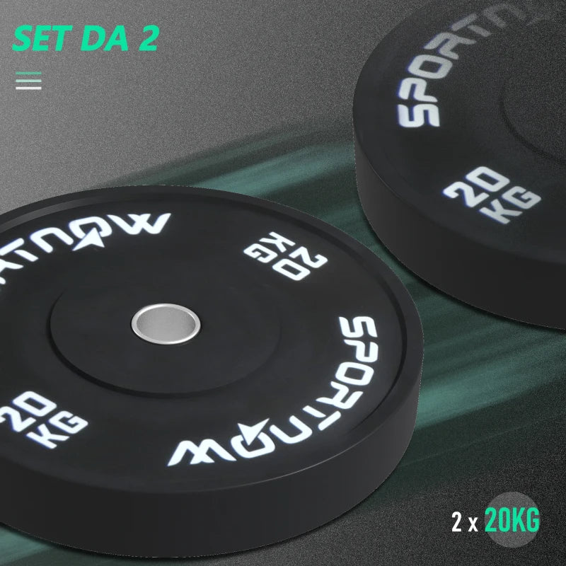 SPORTNOW Set di 2 Dischi Palestra da 20kg per Bilanciere e Manubri con Attacco Ø5cm, Nero