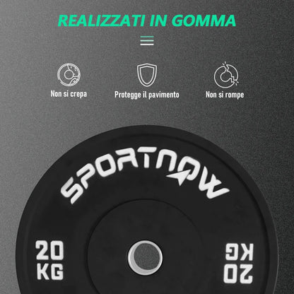 SPORTNOW Set di 2 Dischi Palestra da 20kg per Bilanciere e Manubri con Attacco Ø5cm, Nero