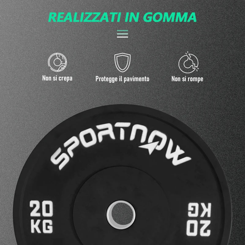 SPORTNOW Set di 2 Dischi Palestra da 20kg per Bilanciere e Manubri con Attacco Ø5cm, Nero