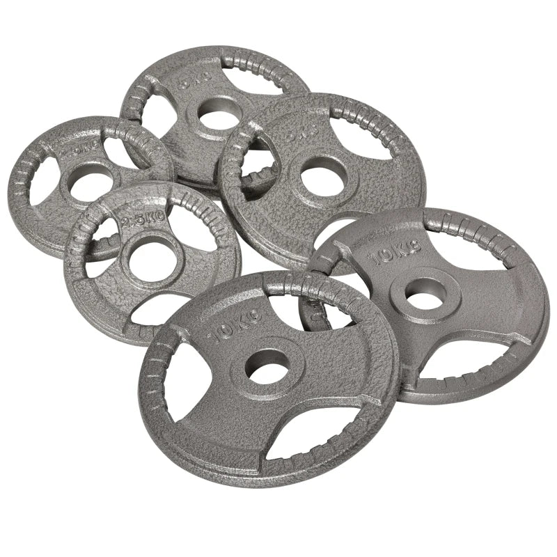 HOMCOM Set di 6 Dischi Pesi per Bilanciere e Manubri 2.5-35KG, Dischi palestra in Acciaio con Foro 50 cm, Ideali per Bilancieri Olimpionici, Argento