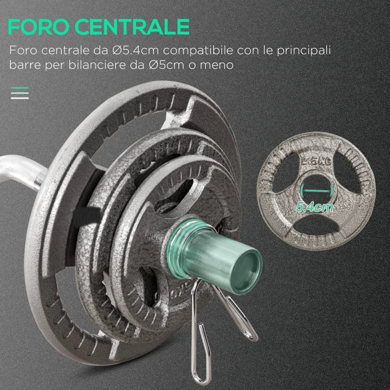 HOMCOM Set di 6 Dischi Pesi per Bilanciere e Manubri 2.5-35KG, Dischi palestra in Acciaio con Foro 50 cm, Ideali per Bilancieri Olimpionici, Argento