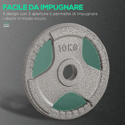 HOMCOM Set di 6 Dischi Pesi per Bilanciere e Manubri 2.5-35KG, Dischi palestra in Acciaio con Foro 50 cm, Ideali per Bilancieri Olimpionici, Argento