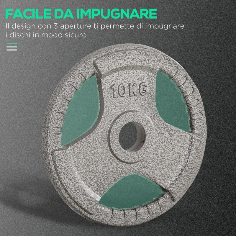 HOMCOM Set di 6 Dischi Pesi per Bilanciere e Manubri 2.5-35KG, Dischi palestra in Acciaio con Foro 50 cm, Ideali per Bilancieri Olimpionici, Argento