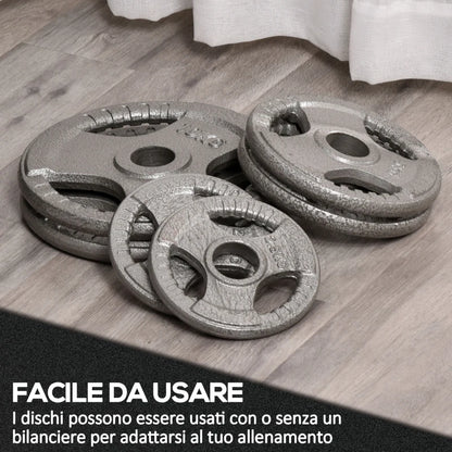 HOMCOM Set di 6 Dischi Pesi per Bilanciere e Manubri 2.5-35KG, Dischi palestra in Acciaio con Foro 50 cm, Ideali per Bilancieri Olimpionici, Argento
