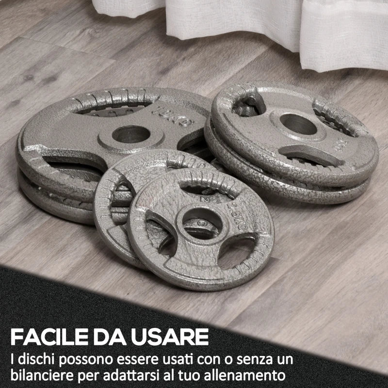 HOMCOM Set di 6 Dischi Pesi per Bilanciere e Manubri 2.5-35KG, Dischi palestra in Acciaio con Foro 50 cm, Ideali per Bilancieri Olimpionici, Argento
