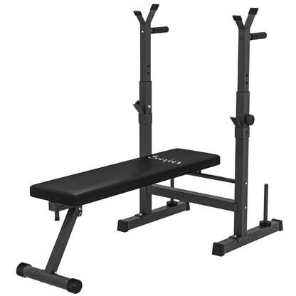 HOMCOM Panca Pesi Pieghevole con 8 Altezze Regolabili e Supporto Bilanciere in Acciaio e PU, 140x73x98-122 cm, Nera