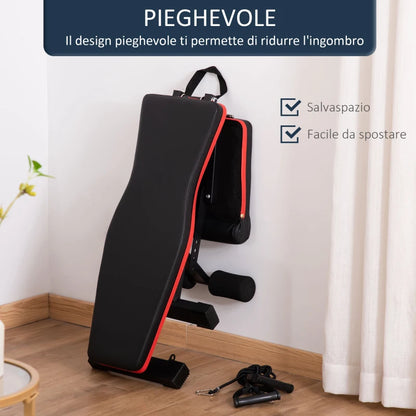 HOMCOM Panca Multifunzione per Addominali e Pesi, Inclinazione Regolabile ed Elastici, 130x48x48-109cm, Nero