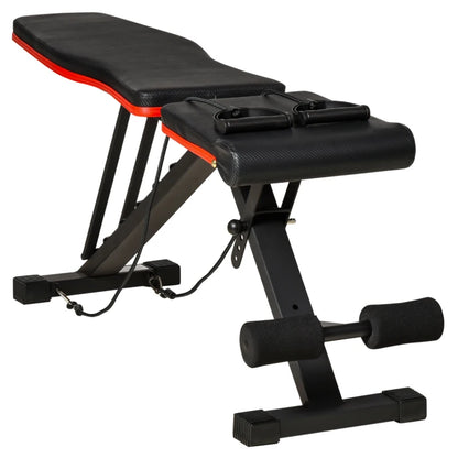 HOMCOM Panca Multifunzione per Addominali e Pesi, Inclinazione Regolabile ed Elastici, 130x48x48-109cm, Nero
