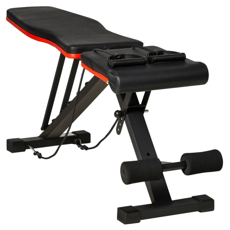HOMCOM Panca Multifunzione per Addominali e Pesi, Inclinazione Regolabile ed Elastici, 130x48x48-109cm, Nero