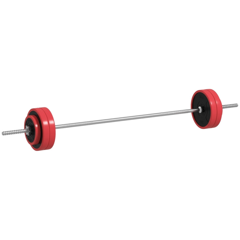 SPORTNOW Set Bilanciere e Dischi da 30 kg totali con 6 Pesi e 2 Dadi, in Metallo, PU e Sabbia, 170x26x26 cm, Rosso