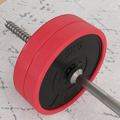 SPORTNOW Set Bilanciere e Dischi da 30 kg totali con 6 Pesi e 2 Dadi, in Metallo, PU e Sabbia, 170x26x26 cm, Rosso