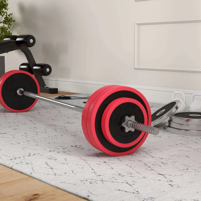 SPORTNOW Set Bilanciere e Dischi da 30 kg totali con 6 Pesi e 2 Dadi, in Metallo, PU e Sabbia, 170x26x26 cm, Rosso