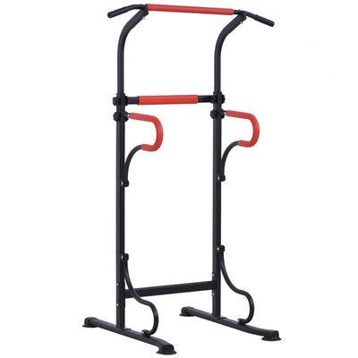 HOMCOM Barra per Trazioni Power Tower Stazione Fitness Multifunzione con Altezza Regolabile 171-219cm Nero Rosso