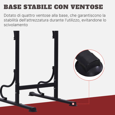 HOMCOM Barra per Trazioni Power Tower Stazione Fitness Multifunzione con Altezza Regolabile 171-219cm Nero Rosso