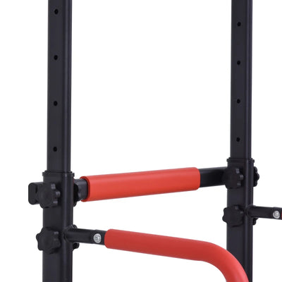 HOMCOM Barra per Trazioni Power Tower Stazione Fitness Multifunzione con Altezza Regolabile 171-219cm Nero Rosso