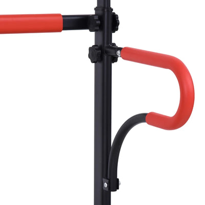HOMCOM Barra per Trazioni Power Tower Stazione Fitness Multifunzione con Altezza Regolabile 171-219cm Nero Rosso