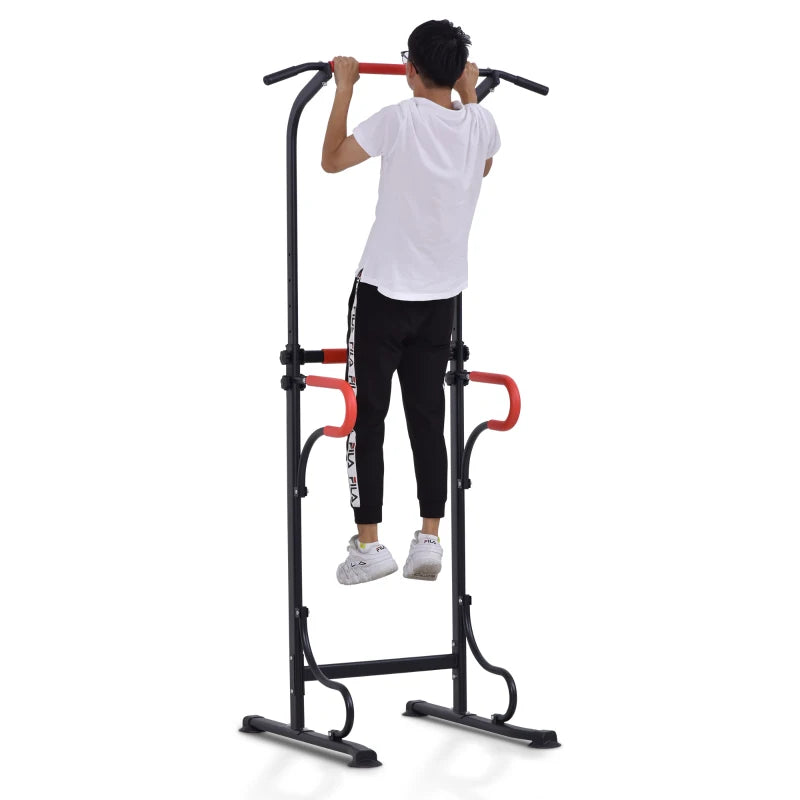 HOMCOM Barra per Trazioni Power Tower Stazione Fitness Multifunzione con Altezza Regolabile 171-219cm Nero Rosso