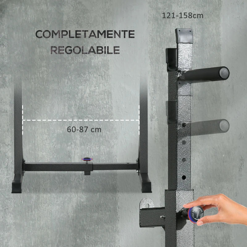 SPORTNOW Supporto per Bilanciere con Altezza e Larghezza Regolabili in Acciaio ed EVA, 60-87x65x121-158cm, Nero