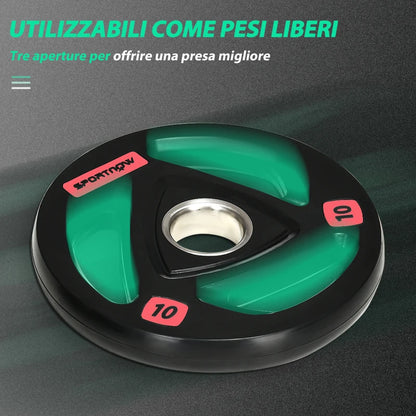 SPORTNOW Set di 2 Dischi Pesi da 10kg in Acciaio con Rivestimento in Gomma per Bilanciere