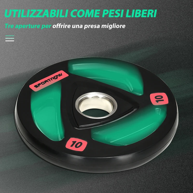 SPORTNOW Set di 2 Dischi Pesi da 10kg in Acciaio con Rivestimento in Gomma per Bilanciere