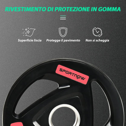 SPORTNOW Set di 2 Dischi Pesi da 10kg in Acciaio con Rivestimento in Gomma per Bilanciere
