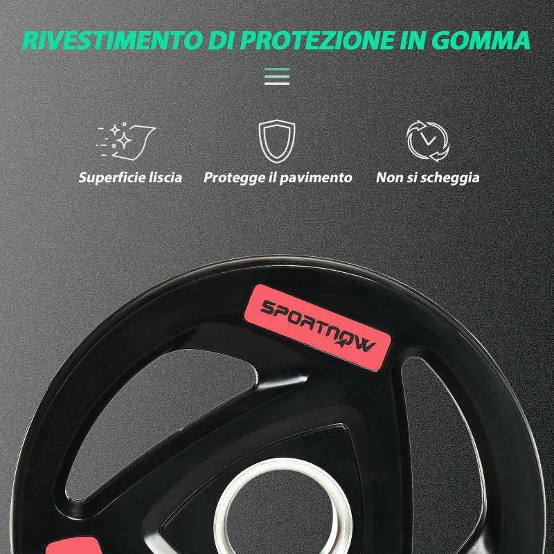 SPORTNOW Set di 2 Dischi Pesi da 10kg in Acciaio con Rivestimento in Gomma per Bilanciere