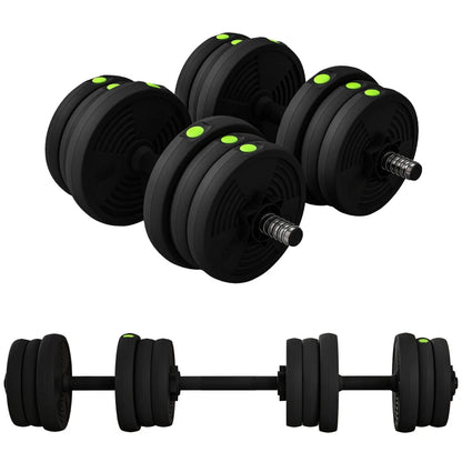 SPORTNOW Set 2 in 1 con 2 Manubri Convertibili in Bilanciere, Peso Totale 20 kg e Dischi Pesi Regolabili, Nero
